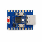 Top view of the ESP32-C3 Zero showing the USB-C port, BOOT and RESET buttons, WS2812 RGB LED and red ceramic antenna