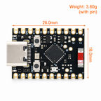 ESP32-C6 SuperMini dimensions, 26.0 x 18.0mm and 3.6g with headers fitted