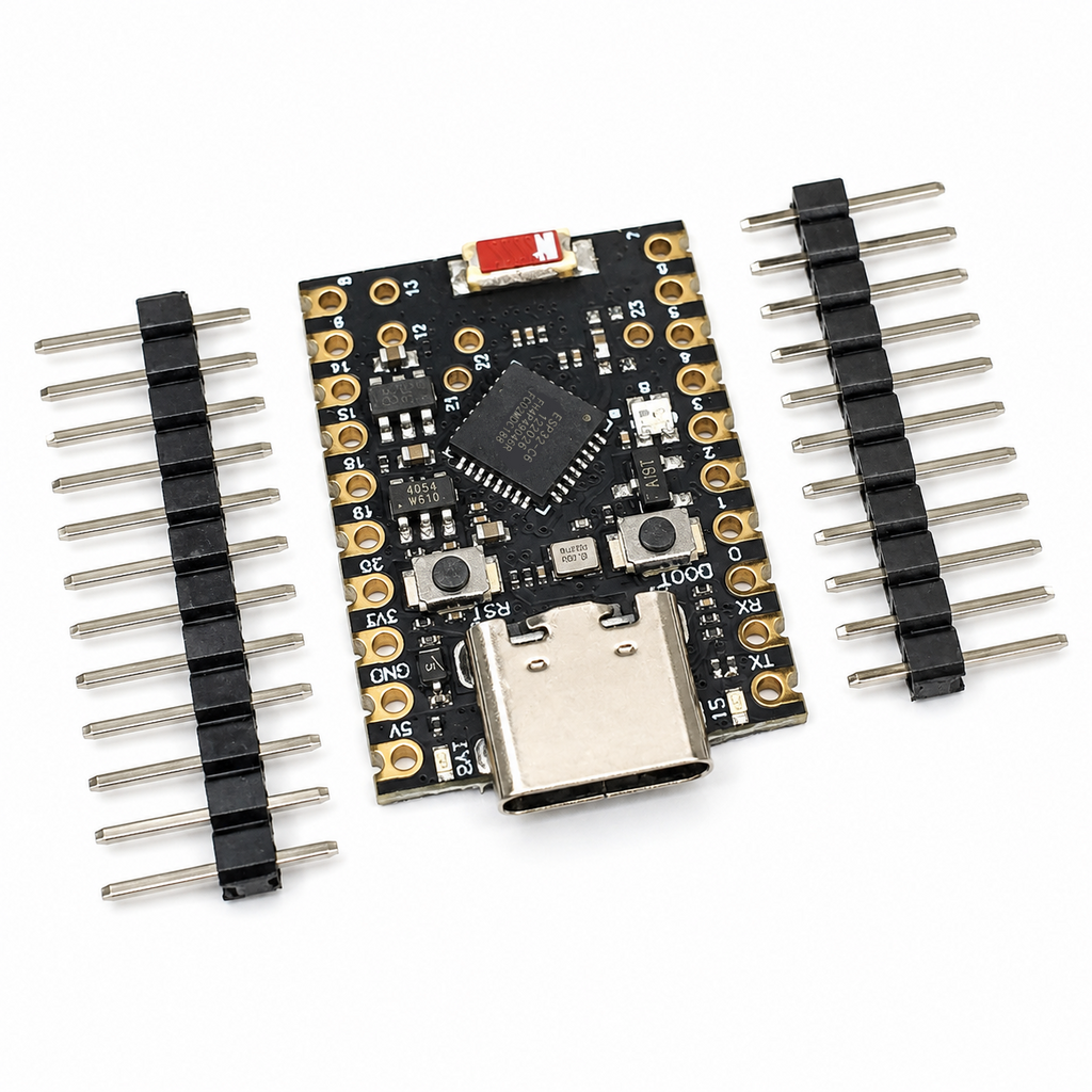 ESP32-C6 SuperMini development board with two loose 2.54mm male header strips