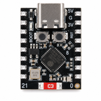 Top-down view of the chip side of the ESP32-C3 SuperMini board with USB-C port and onboard PCB antenna