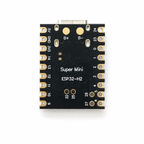 Underside of the ESP32-H2 SuperMini showing the B+ and B- battery solder pads and the GPIO number for every castellated pad