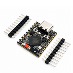 Angled view of the ESP32-S3 SuperMini showing the ESP32-S3FH4R2 chip marking, USB-C port and both castellated rails