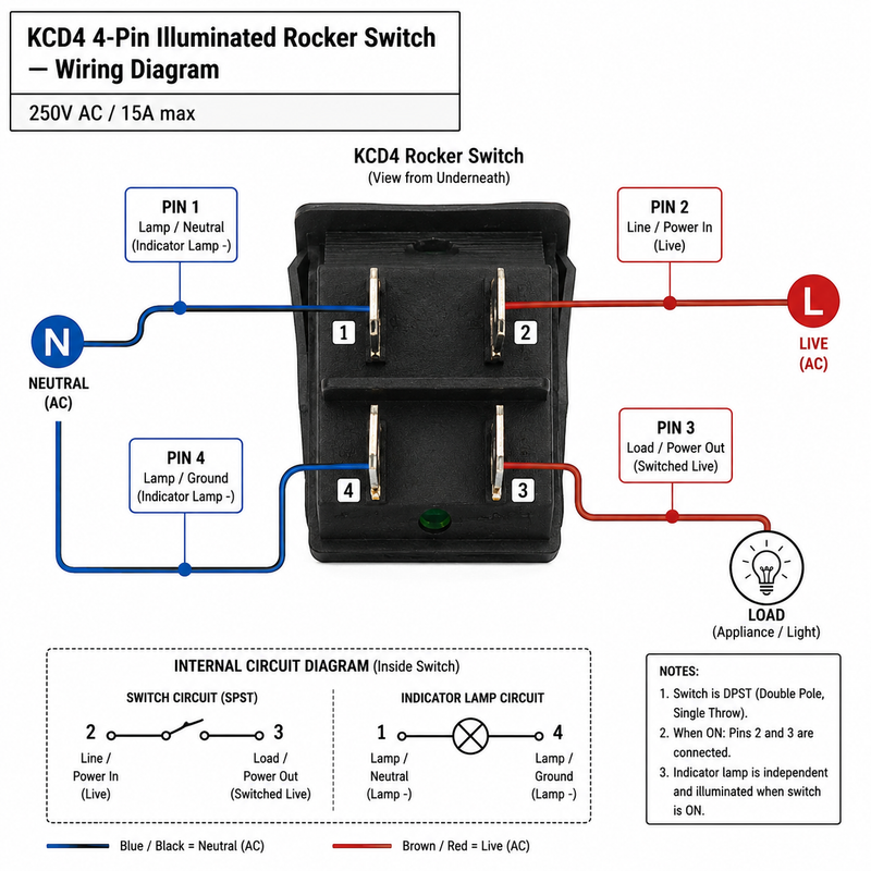16A KCD4 Heavy Duty Rocker Switch – DPST 250VAC