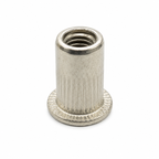 M3 aluminium rivnut standing upright showing the M3 threaded bore and flat head flange