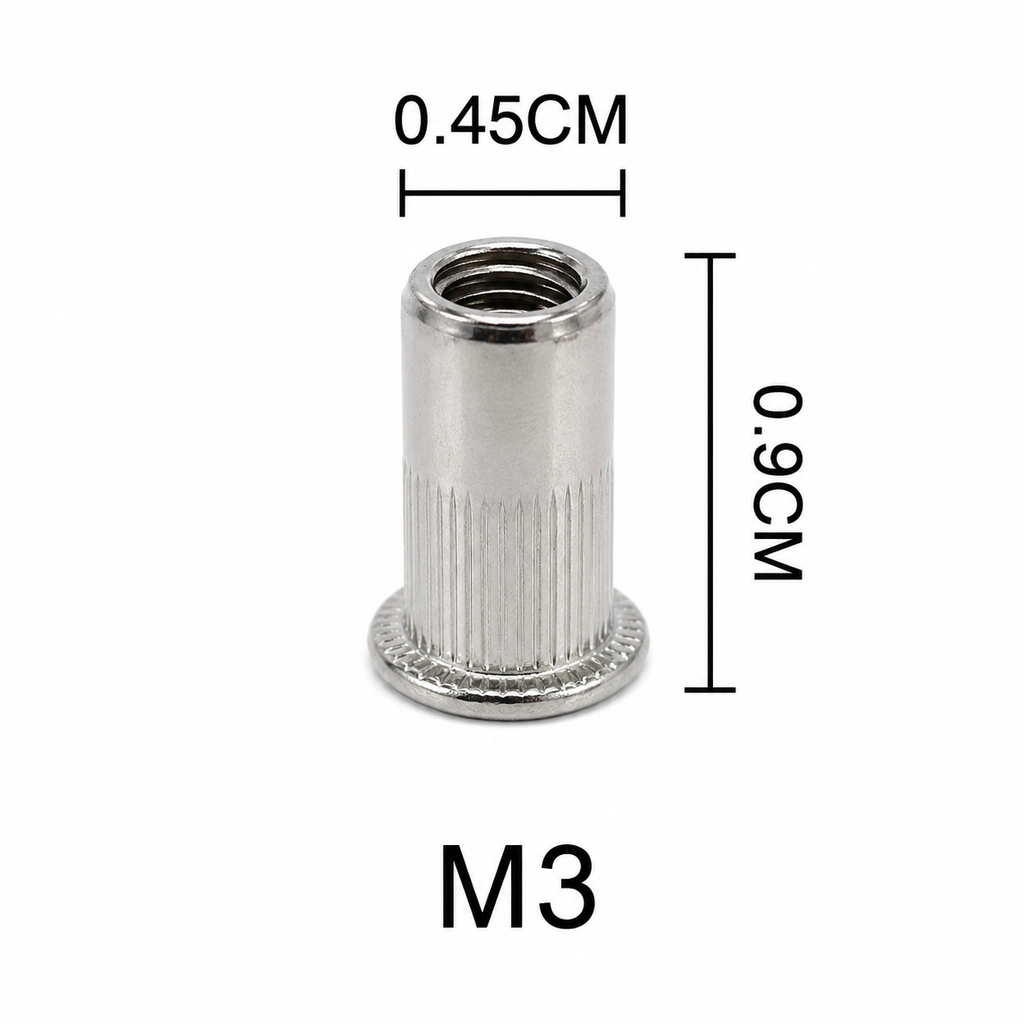 M3 rivnut dimensions, 4.5mm body diameter and 9mm length