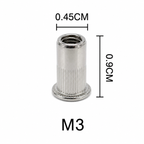 M3 rivnut dimensions, 4.5mm body diameter and 9mm length