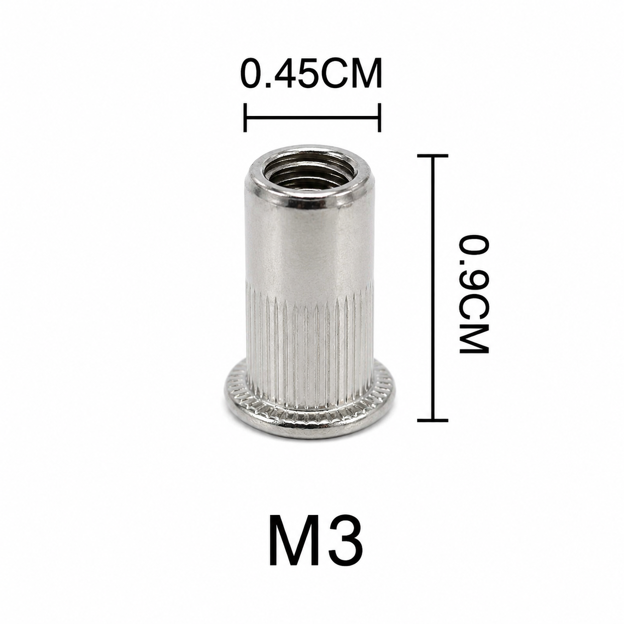 M3 rivnut dimensions, 4.5mm body diameter and 9mm length