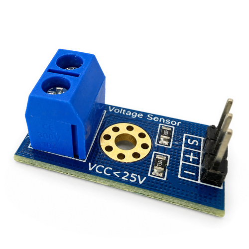 One DC voltage sensor module showing the 3002 and 7501 resistors, blue screw terminal and S + - header