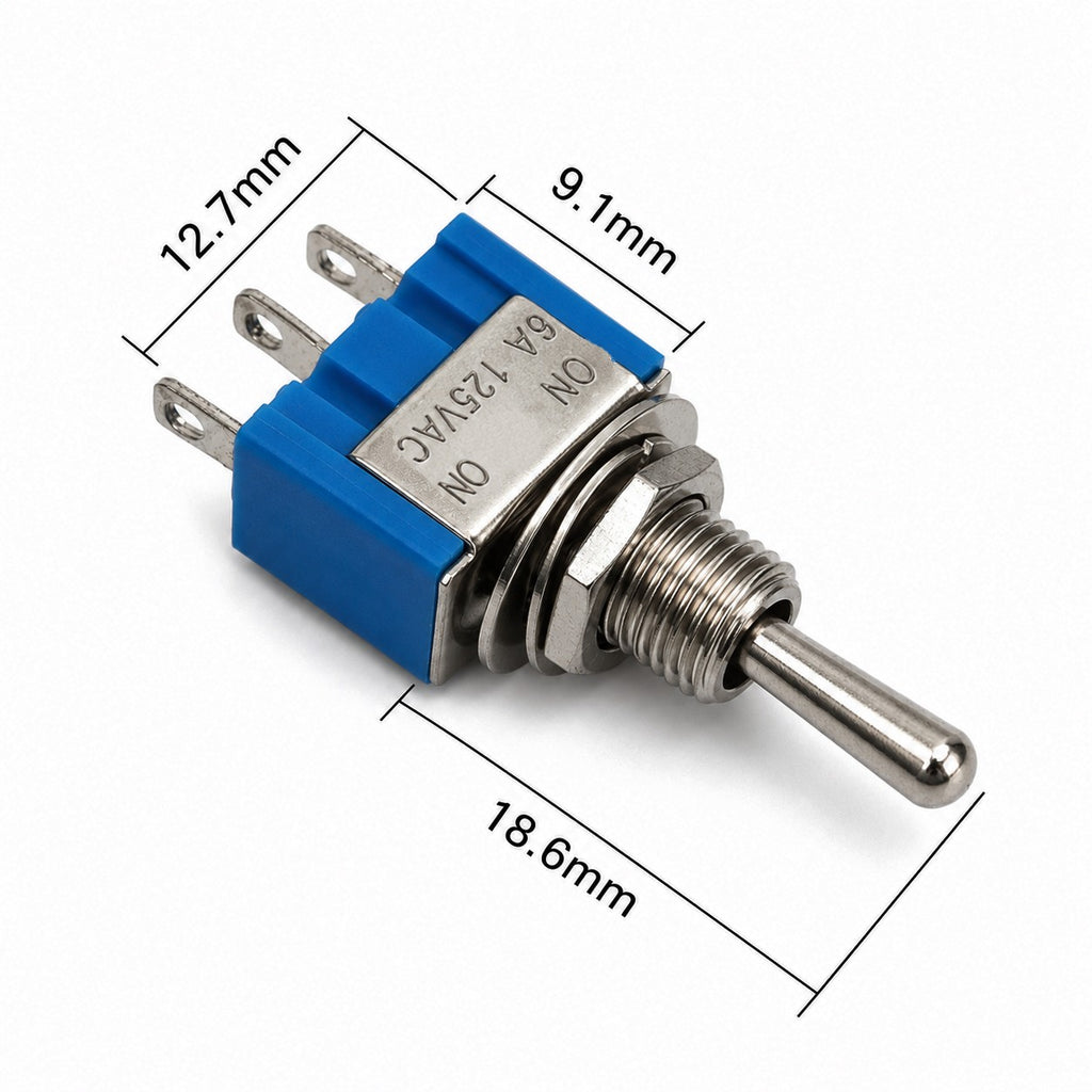 MTS-102 Mini Toggle Switch – SPDT ON-ON 250VAC dimension diagram