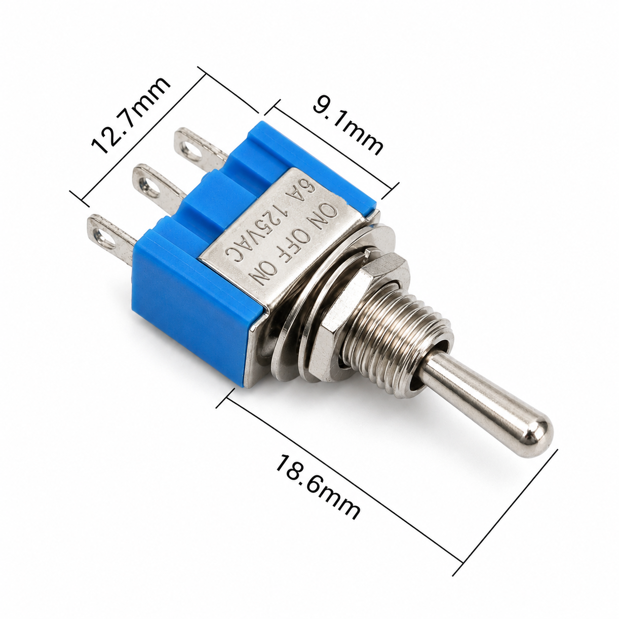 MTS-103 Mini Toggle Switch – SPDT ON-OFF-ON 250VAC