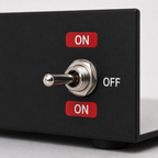 MTS-103 toggle switch panel mounted in a black enclosure with ON, OFF and ON labels
