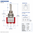 MTS-103 dimension diagram: 29mm total height, 13 x 11mm body, 6mm mounting hole, 4.8mm terminal spacing