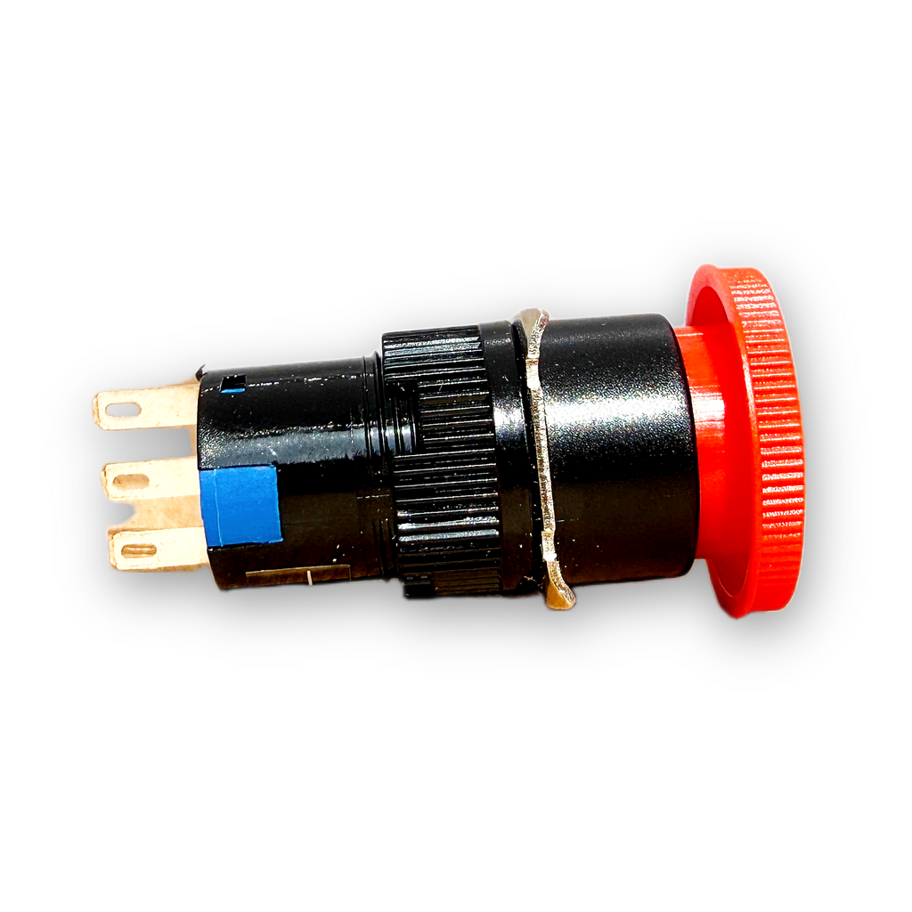 16mm Emergency Stop Switch – Latching Mushroom Button (1NO + 1NC, IP65 Panel Mount)