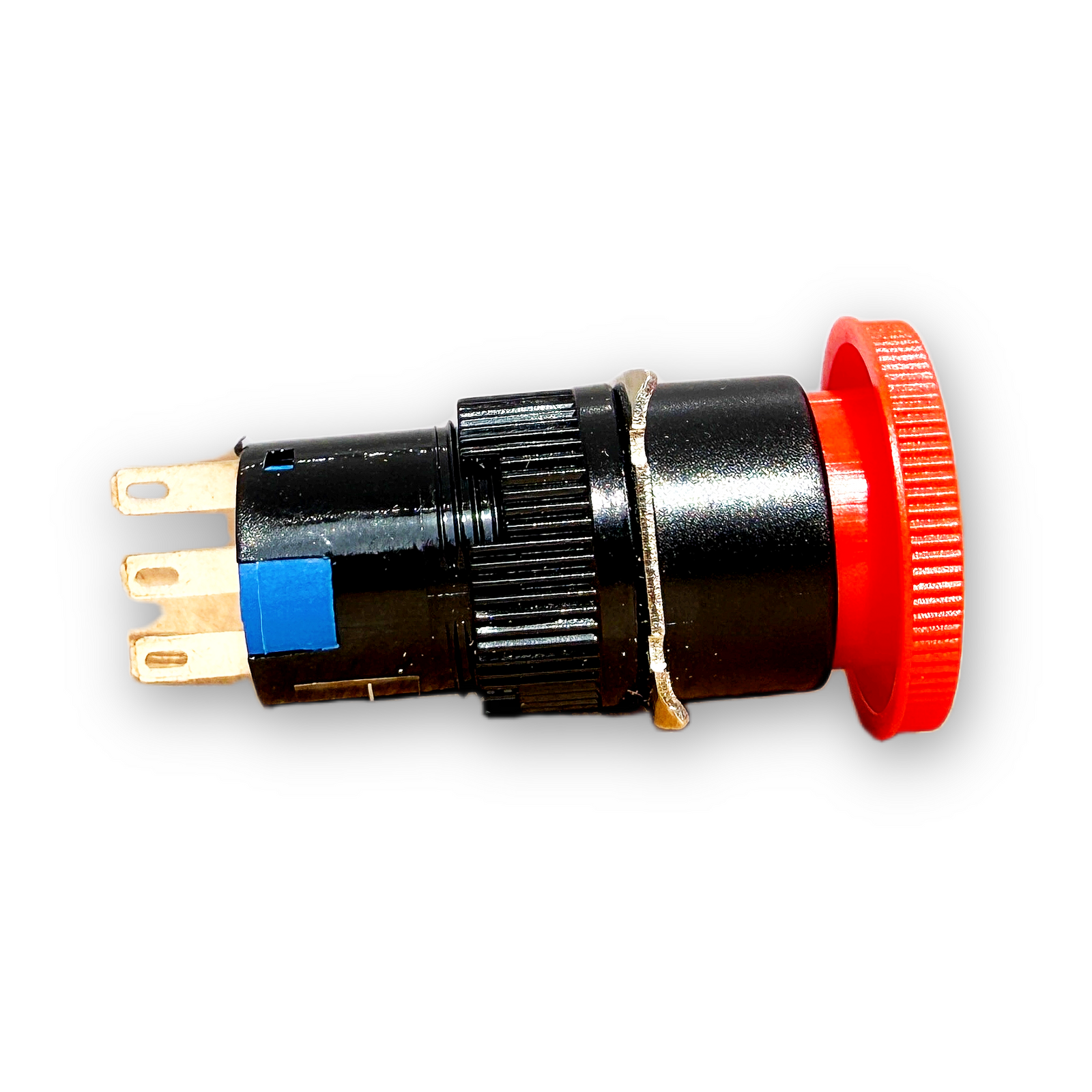 16mm Emergency Stop Switch – Latching Mushroom Button (1NO + 1NC, IP65 Panel Mount)
