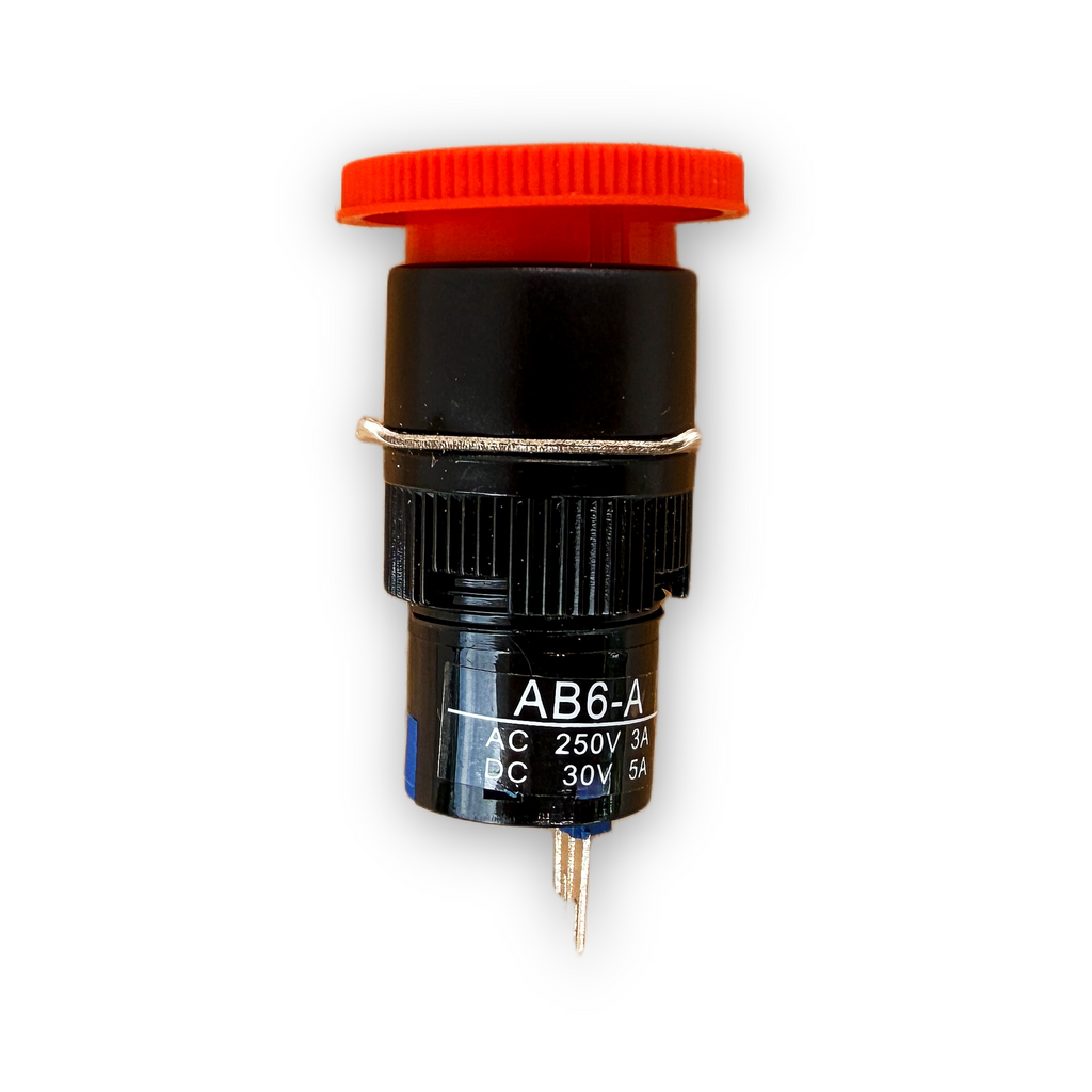 16mm Emergency Stop Switch – Latching Mushroom Button (1NO + 1NC, IP65 Panel Mount)