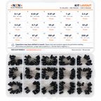 Capacitor kit label listing all 15 values, voltage ratings and quantities from 0.1µF to 220µF