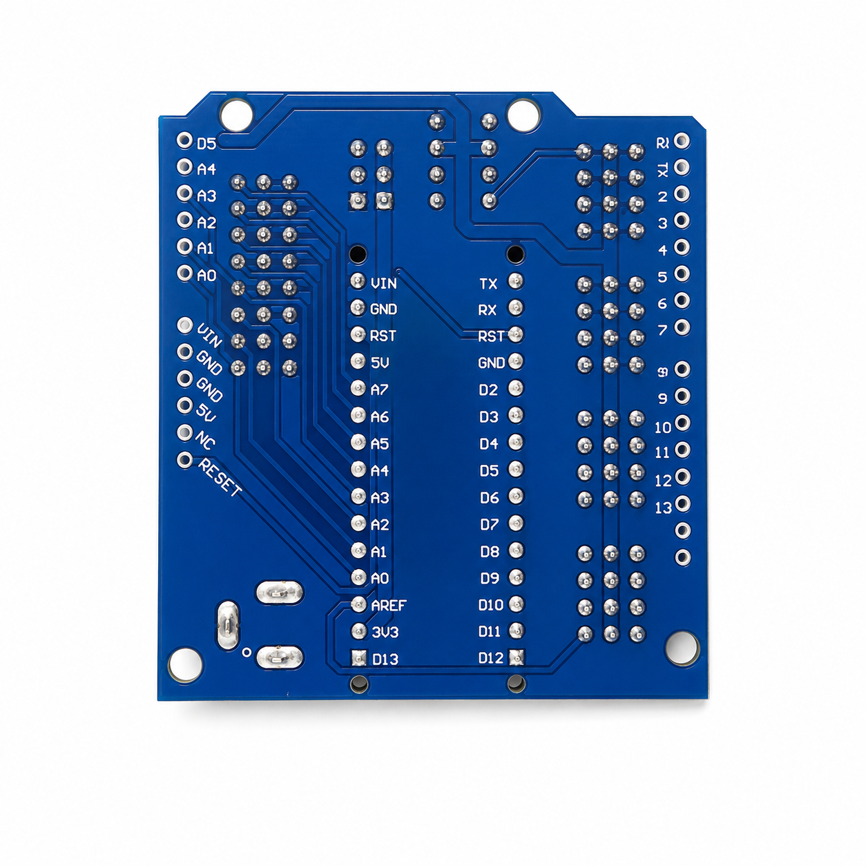 Nano IO Expansion Shield V3.0 (Blue) underside showing labelled pinout