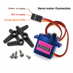SG92R servo wiring diagram: brown negative supply, red positive supply, orange PWM signal