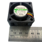 Sunon 4020 fan side-on with ruler confirming 20mm depth