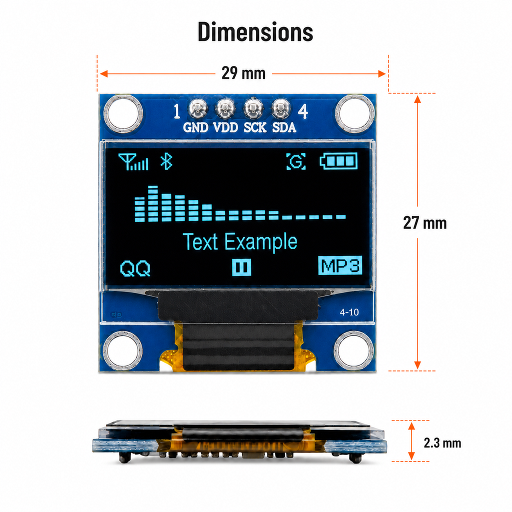 0.96" Blue OLED Display Module 128x64 I2C SSD1315 – dimensions