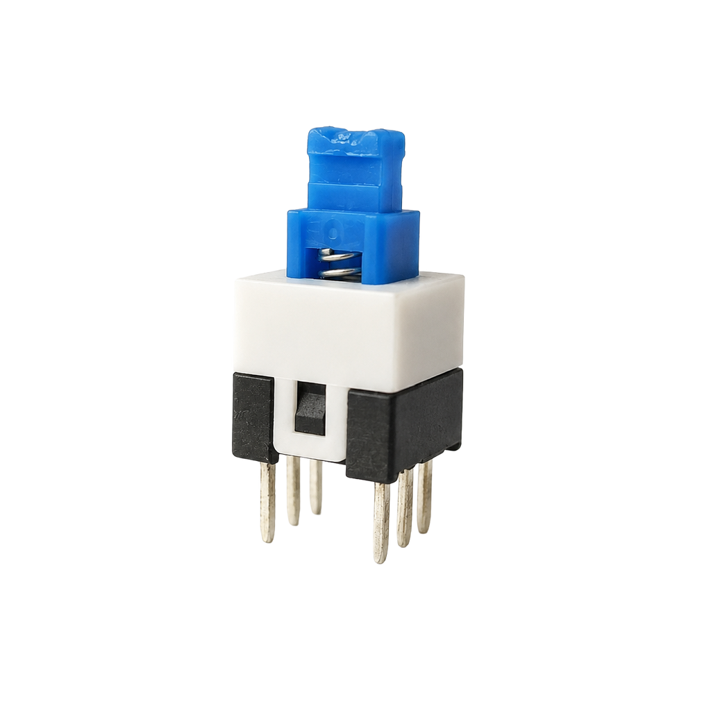 7x7mm Push Button Switch — 6-Pin DPDT, Self-Locking or Momentary