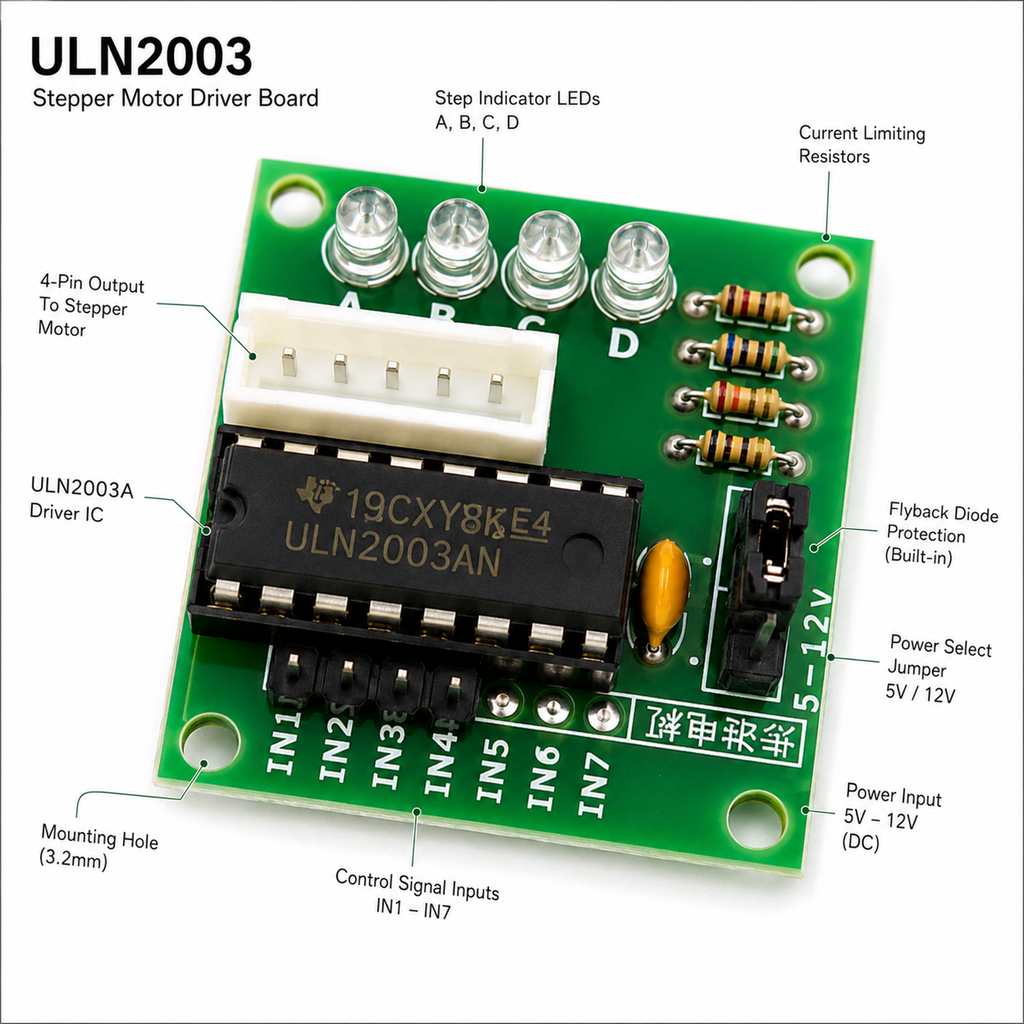 28BYJ-48 Stepper Motor + ULN2003 Driver Board Kit — 5V