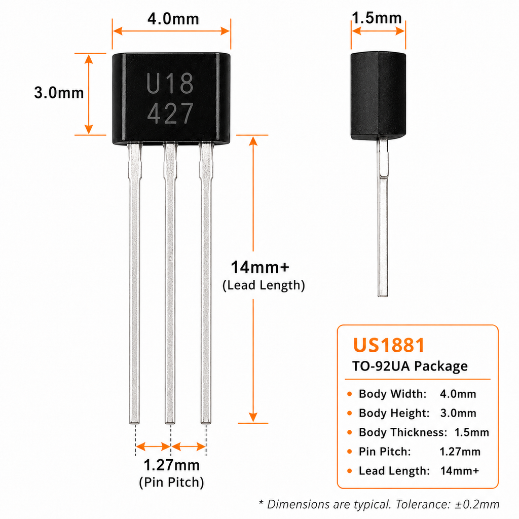 US1881 Bipolar Hall Effect Latch Sensor – TO-92, 3.5V–24V