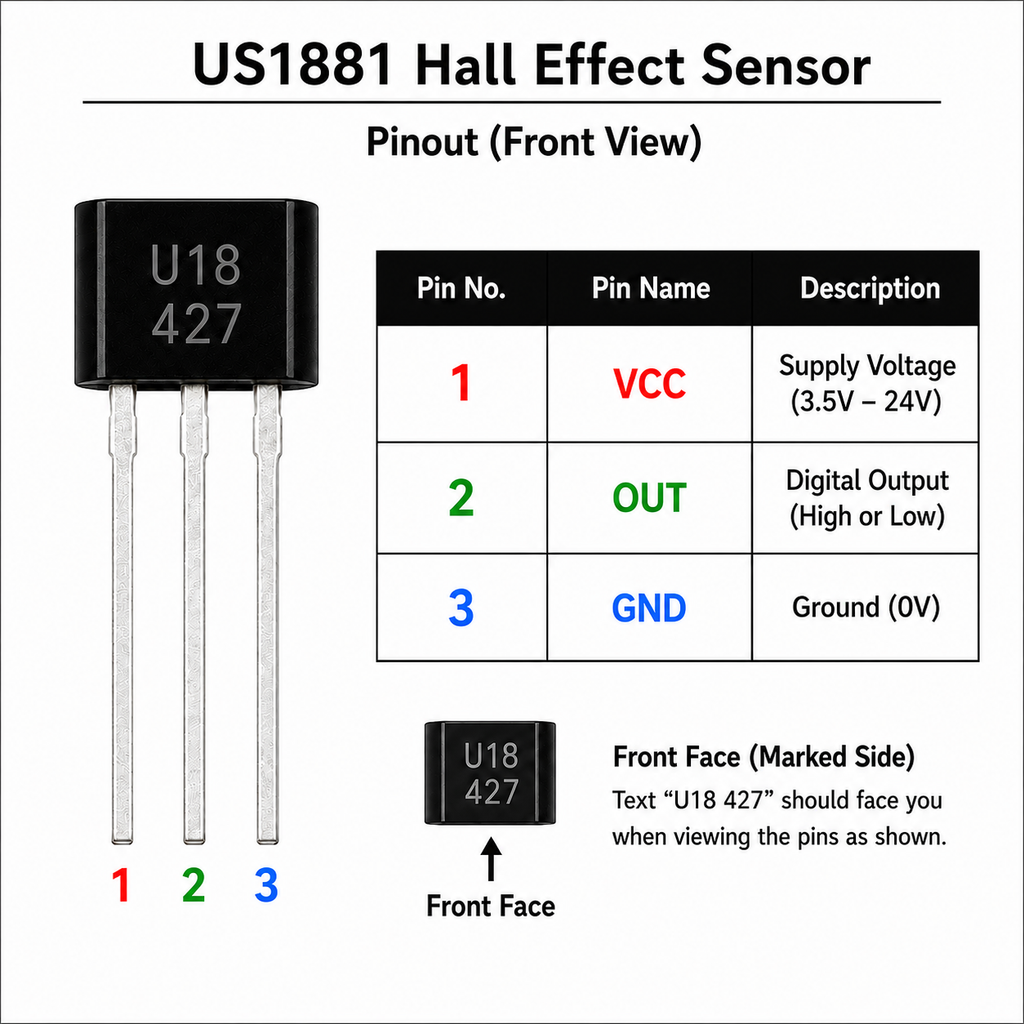 US1881 Bipolar Hall Effect Latch Sensor – TO-92, 3.5V–24V