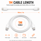 Diagram of the 1m (100cm) USB-C to USB-C cable length, 2A charging and data transfer