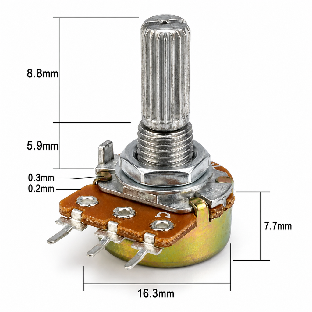 WH148 B10K Potentiometer 15mm shaft dimensions diagram