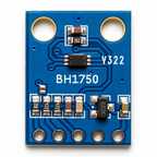Top view of the BH1750 board showing the sensor chip, 3.3V regulator, two mounting holes and the row of five pin holes