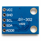 Underside of the GY-302 board with the pin labels VCC, GND, SCL, SDA and ADDR printed beside the pin holes