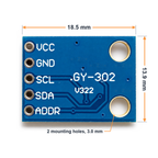 GY-302 BH1750 board dimensions: 18.5 x 13.9 mm with two 3.0 mm mounting holes