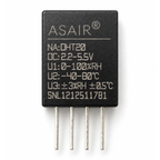 Back of the DHT20 with its laser-marked label: model DHT20, 2.2-5.5V supply, 0-100%RH, -40 to 80 C, ±3%RH ±0.5 C and serial number