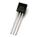 DS18B20-compatible TO-92 temperature sensor, flat face marked 18B20 with three straight tinned leads