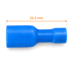 FDFD2-250 blue fully insulated female spade dimensions: overall length 22.2 mm