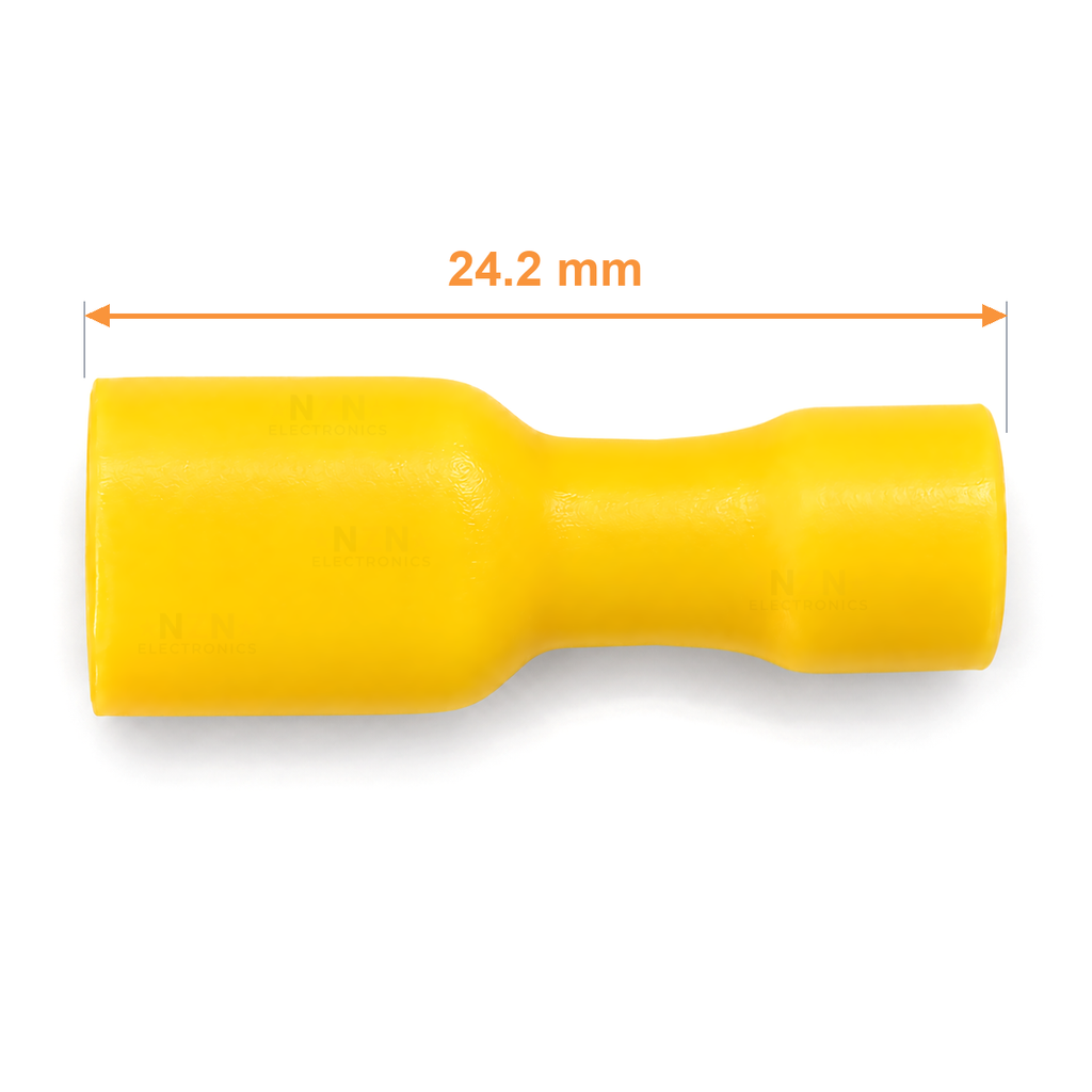 FDFD5.5-250 yellow fully insulated female spade dimensions: overall length 24.2 mm
