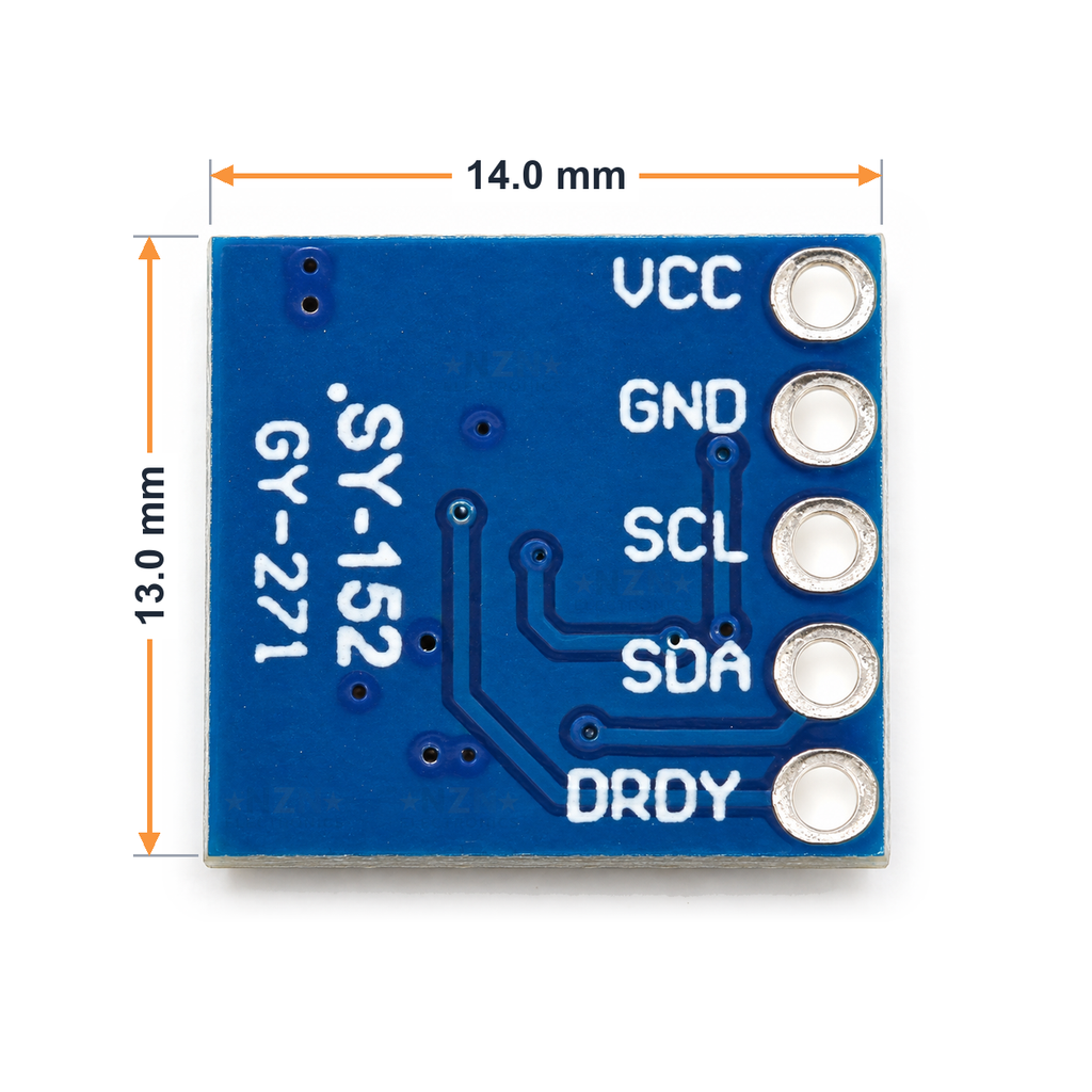 GY-271 QMC5883P board dimensions, 14.0 x 13.0 mm