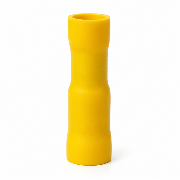 Yellow fully-insulated female bullet connector for 10–12 AWG wire