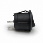Black KCD1-105 rocker switch side view showing snap-in tabs and two terminals