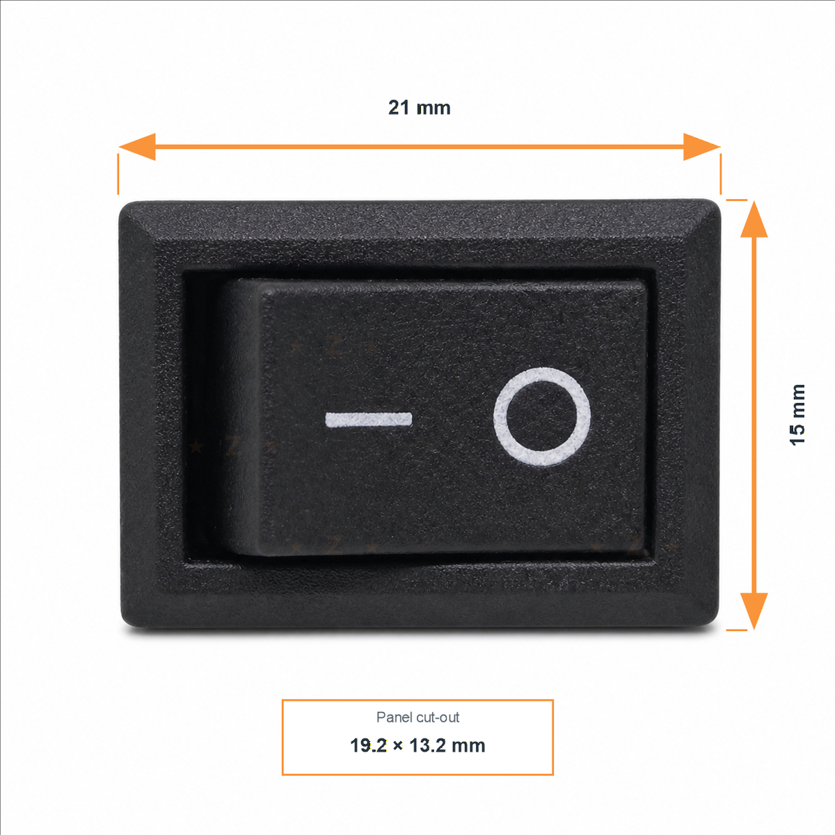 KCD1 rectangular rocker switch dimensions, 21mm by 15mm front face
