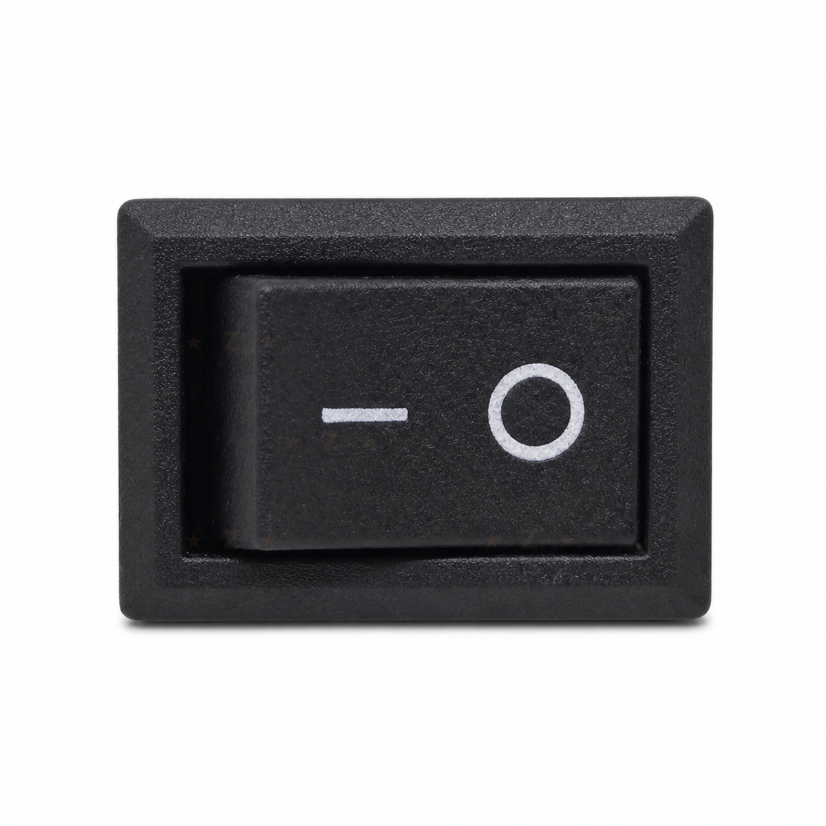 KCD1 21x15mm black rocker switch, straight-on I/O actuator view