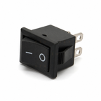 KCD1 21x15mm black rocker switch, three-quarter view showing two terminals