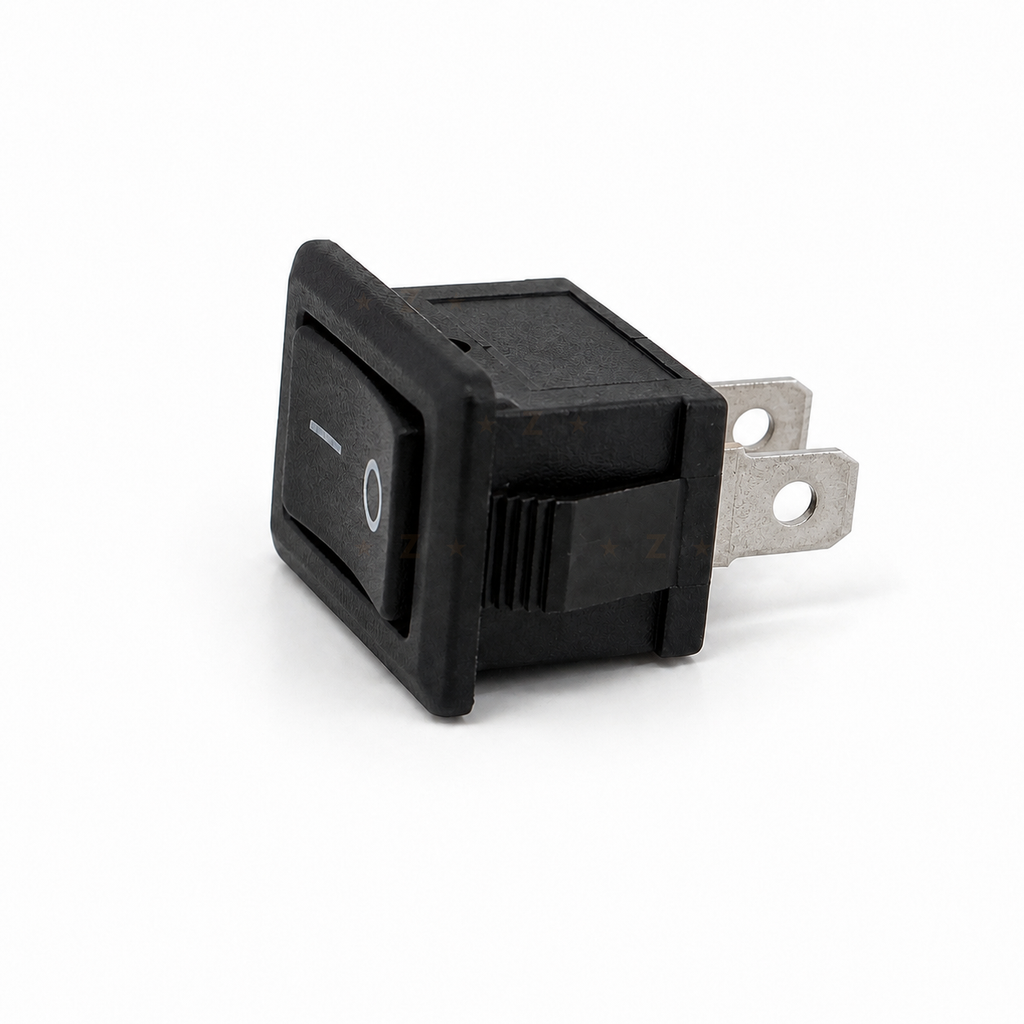 KCD1 rectangular rocker switch side profile and snap-in mounting clip