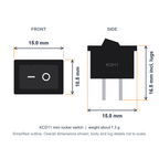 KCD11 dimensions: 15.0 x 10.5 mm front face and 16.5 mm overall height including lugs