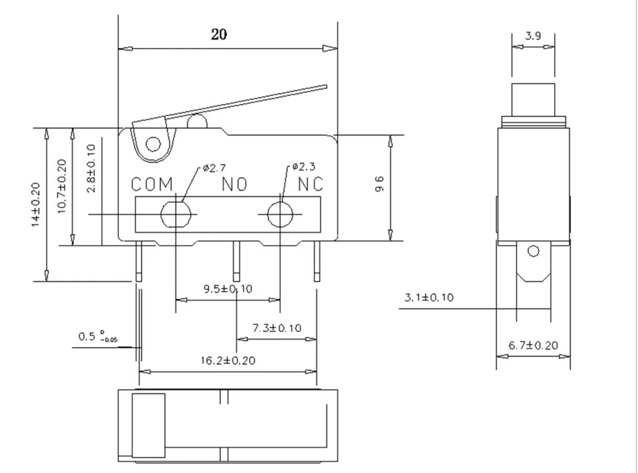 KW11-3Z Mini Micro Limit Switch 2 Pin