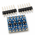 4-channel BSS138 logic level converter board with two loose 6-pin headers, component side up
