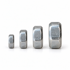 Side view of the four nuts comparing thickness, 1.6 mm on M2 up to 4.0 mm on M5
