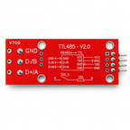 Rear view of the TTL485 V2.0 board showing the printed pin map and 120 ohm termination diagram