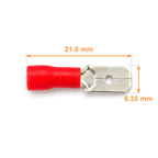 MDD1.25-250 male spade dimensions: overall length 21.8 mm, blade width 6.35 mm